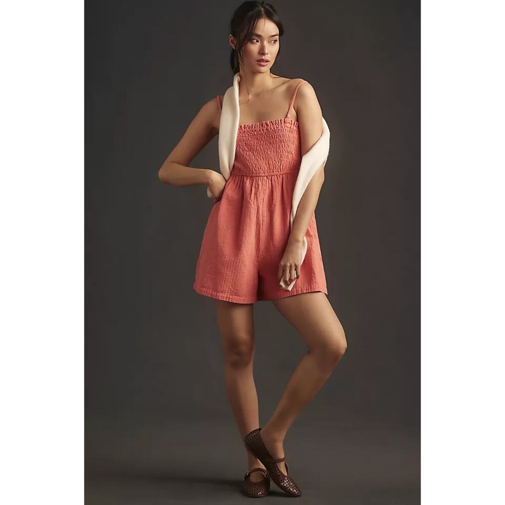 Pilcro Sleeveless Smocked‎ Romper Anthropologie Strapless Womens XL Orange Coral
